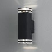 Buitenwandlamp Pollux, 27,5 cm, zwart, aluminium, 2-lamps.