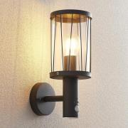 Lindby buitenwandlamp Yonan, hoogte 34 cm, antraciet, sensor