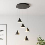 Lucande LED hanglamp Livan, zwart, 5-lamps