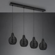 Hanglamp Sprout van rotan, 4-lamps, zwart