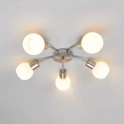 Plafondlamp Elaina 5-lamps rond, mat nikkel