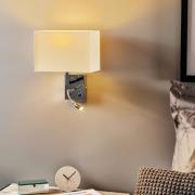 Hotel LED wandlamp, wit, textiel, 2-lamps, LED leeslamp