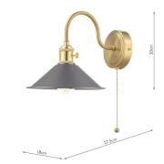 Hadano wandlamp in messing, kap in antiek tin