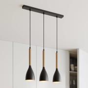 Hanglamp Muza 3-lamps lang zwart/licht hout