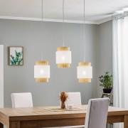 Boho linear hanglamp 3-lamps wit/rotan
