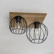 Plafondlamp Malin, houten kap hoekig, 2-lamps