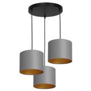 Hanglamp Soho, cilindrisch rond 3-lamps grijs/goud