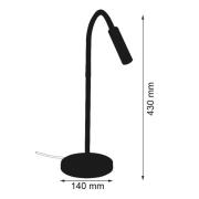 LED tafellamp Rocco, mat zwart flexibele arm rood