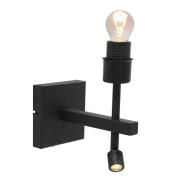 Stang wandlamp, LED leeslampje, vlechtwerk naturel/zwart