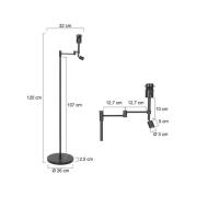 Stang vloerlamp, LED leeslampje, vlechtwerk naturel/zwart