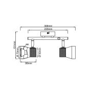 Moka plafondspot, lengte 30 cm, wit/bruin, 2-lamps kurk