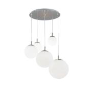 Maroni hanglamp, chroom/wit, glas, 5-lamps