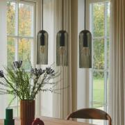 Hanglamp Miella, 3-lamps, geribbeld glas, rook/zwart