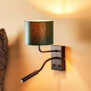 Wandlamp Soho, cilindrisch, leeslampje groen/goud