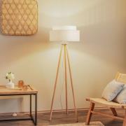 Vloerlamp Boho, driepoot crème-wit/rotan