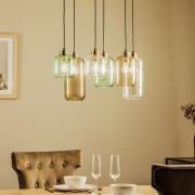 Hanglamp Marco Green, 6-lamps helder/groen/bruin