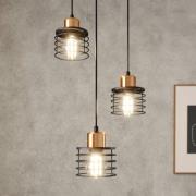 Hanglamp Edison in zwart/koper, 3-lamps, rond