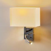 Hotel LED wandlamp, wit, textiel, 2-lamps, LED leeslamp