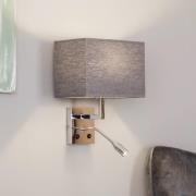 Wandlamp Hotel met flexibele arm en textiel kap, grijs