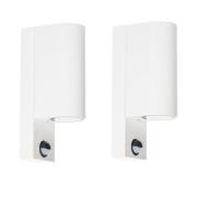 Prios buitenwandlamp Tetje, wit, rond, sensor, set van 2