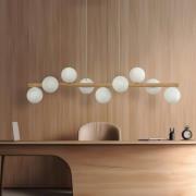 Hanglamp Estera, opaalglas, hout, 9-lamps