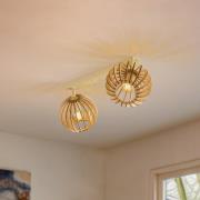 Plafondlamp Paz wit houten lamellen-bollen, 2-lamps.
