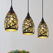 Lindby Marcello hanglamp, 75 cm, 3-lamps, zwart-goud
