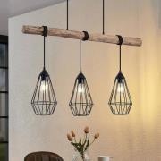 Lindby Eldarion hanglamp met houten balk, 3-lamps