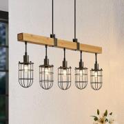 Lindby Serima hanglamp hout met 5 kooikappen