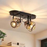Lindby plafondspot Bominio, 36 cm, 2-lamps, hout, rotan