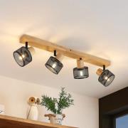 Lindby Evinora plafondspot, 77 cm, zwart, 4-lamps, hout