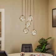 Lindby hanglamp Valentina, glas, rookgrijs, rond, 5-lamps.