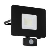 LED buitenspot Faedo 3 met sensor, zwart, 30W