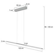 Hanglamp Bande, 155 cm, omhoog/omlaag, staal, CCT, dimmer