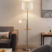 Vloerlamp Lindby Aovan, nikkelkleurig, plank, USB-poort