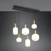 Diva hanglamp, 6-lamps, messingkleurig, opaal, metaal, glas