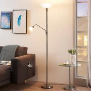 Lindby uplighter Jost, 180 cm, nikkelkleurig, leeslampje