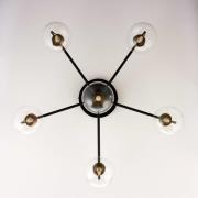 Plafondlamp Figaro, 6-lamps, zwart, glas, 34 cm hoog, G9