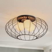 Plafondlamp Kronos, kooi zwart, drie opaalbollen