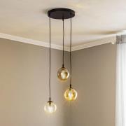 Hanglamp Glassy, 3-lamps, rond, grafiet/amber/helder, glas