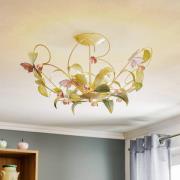 Plafondlamp BUTTERFLY, crème/groen/rosé, roestvrij staal, 5-lamps