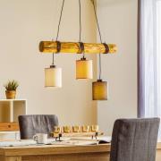 Hanglamp Sachiko, houten balk, drie stoffen kappen