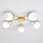 Lindby plafondlamp Elaina, Ø54cm, 5-lamps, messing, glas, E14