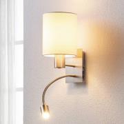 Lindby wandlamp Shajan, 29 cm, textiel, E27, LED leeslampje