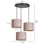 Hanglamp Jari stoffen kap 3-lamps rond rosé-goud