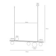 Hanglamp Garda 5, balk, metaal, glas, zwart, 5-lamps.
