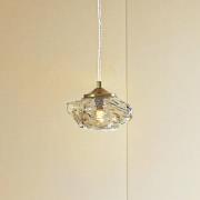 Lindby hanglamp Piatra, barnsteen/messing, glas, 15,5 cm