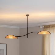 Plafondlamp Lotus, zwart/rotanlook, 2-lamps