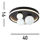 Trident LED plafondlamp, zwart, Ø 40 cm, staal/opaalglas