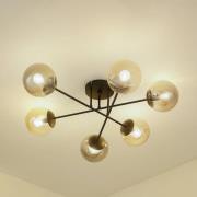 Lindby plafondlamp Isamer, rookgrijs/oranje, Ø 80 cm, globe